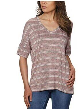 Calvin Klein Jeans Oversized V-Neck Knit Tee, Dusty Blush Marie, striped